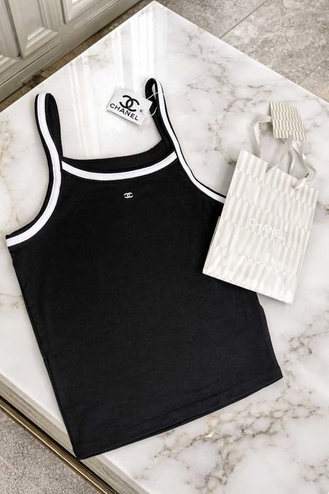 черен топ потник с бяло на шанел chanel горница памук