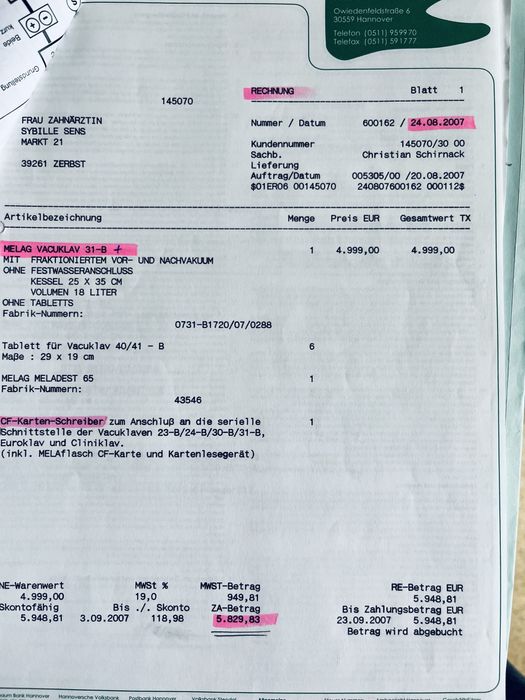 Autoclav sterilizator Melag 31B dental stomatologie clinica chirurgie