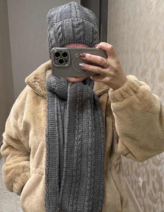 Шапка с шарфом, снуд ,шапка