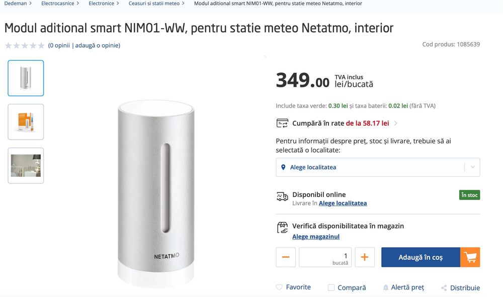 Netatmo senzor temperatura Weather Station meteo + Modul auxiliar
