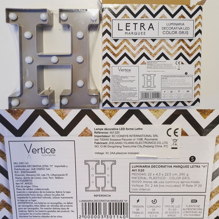 Litere volumetrice, plastic, lumina LED, baterii