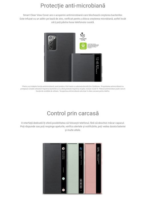 Husa activa originala Samsung Smart Clear View Cover Note20 Note 20 5G