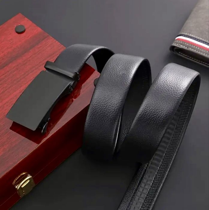 Мъжки официални кожени колани с тъмно матирана катарама -10% Промоция!