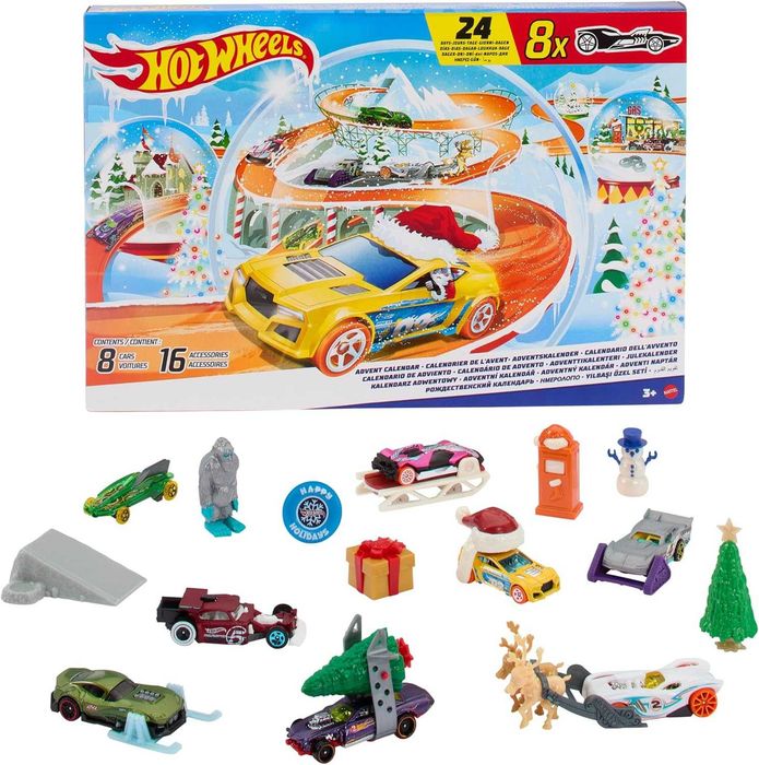 Коледен Календар Hot Wheels 8 коли Хот Уилс 16 аксесоара Адвент календар с изненади
