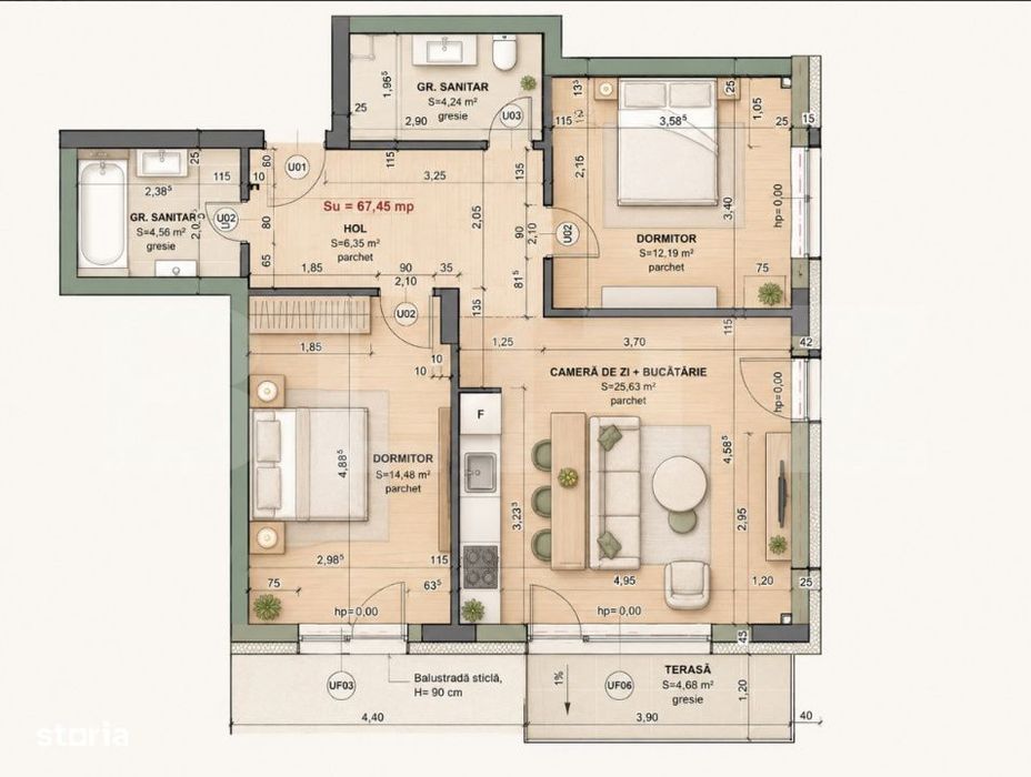 Apartament 3 camere, 67.45 mp, Comision 0, zona Iris