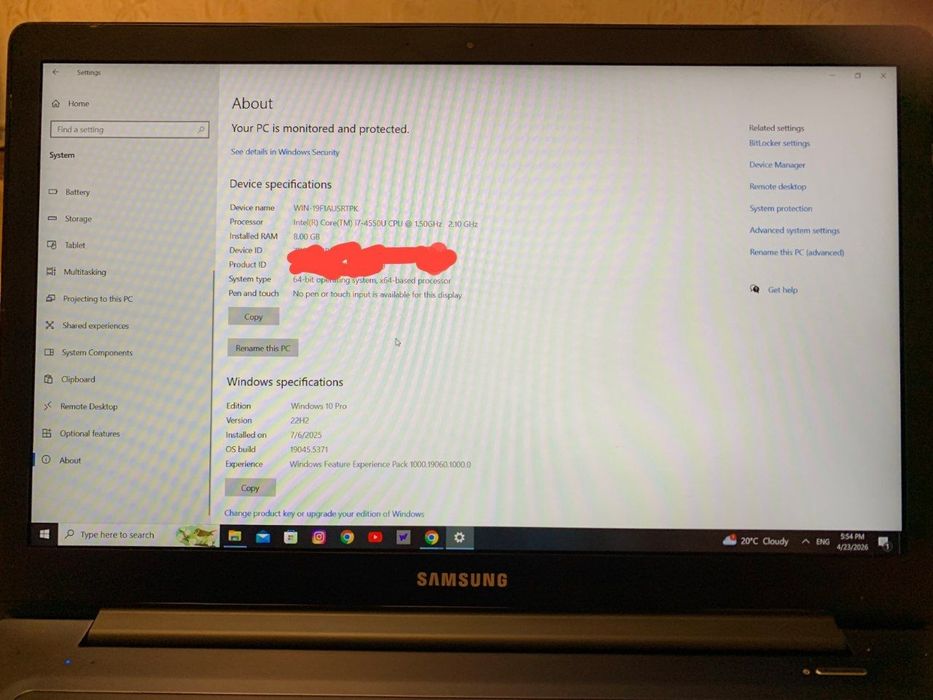 Samsung Notebook Core i7 holati tiniq
