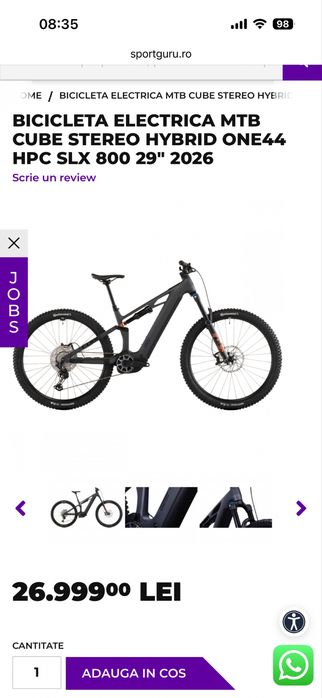 Bicicleta electrica 120Nm /XL 29” full suspension carbon 2026 CUBE Stereo Hybrid ONE 44 HPC SLX 800