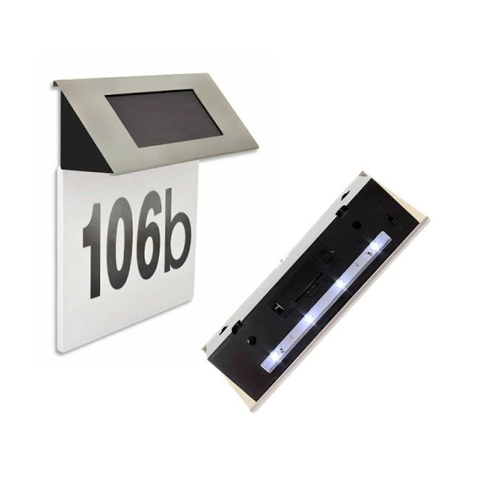 Placa numar casa iluminata LED, incarcare solara, carcasa din INOX