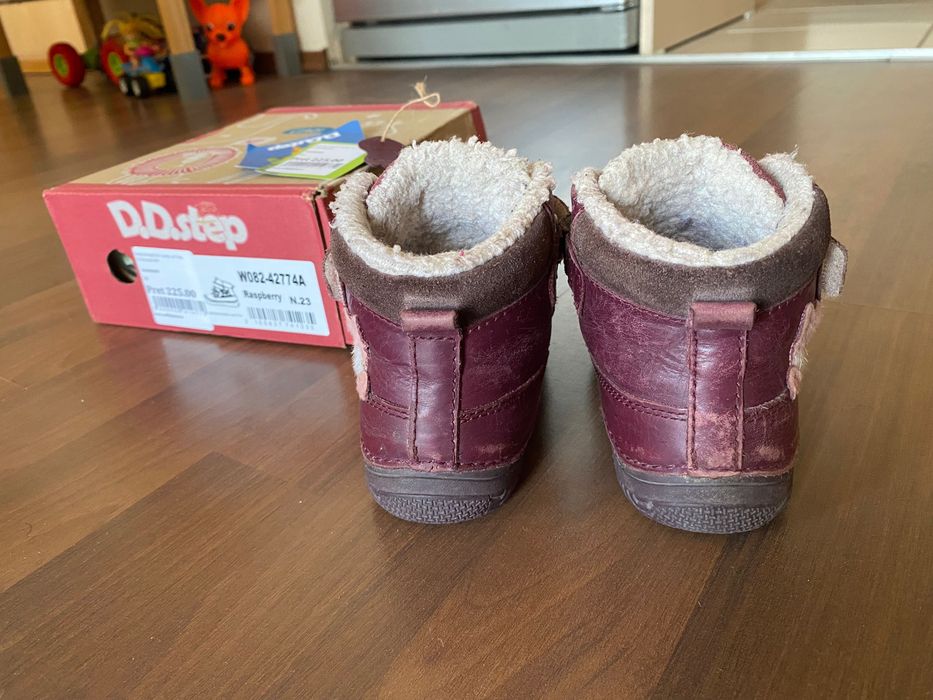 D.D.Step ghete fete îmblănite Raspberry, cu vulpe, mărime 23 (interior 14,5 cm)
