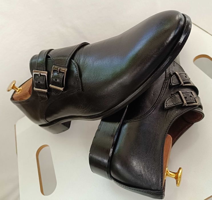 Pantofi double monk 43 premium Cinti Italy piele naturala moale negru