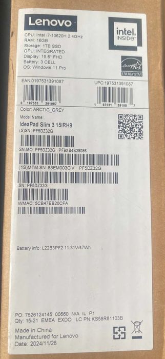 ноутбук IdeaPad Slim 3 15IRH8