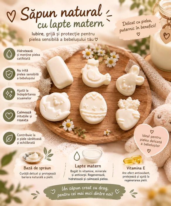 Sapun handmade din lapte matern pentru pielea bebelusilor