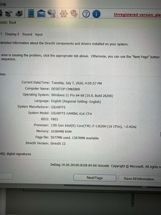 Laptop gamibg Gigabyte A16 i7-13620H RTX 5050 16GB SSD 1TB Ca Nou