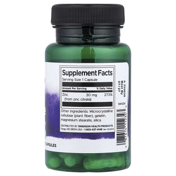 Цитрат Цинка Swanson, Zinc Citrate, 30 mg, 60 Capsules