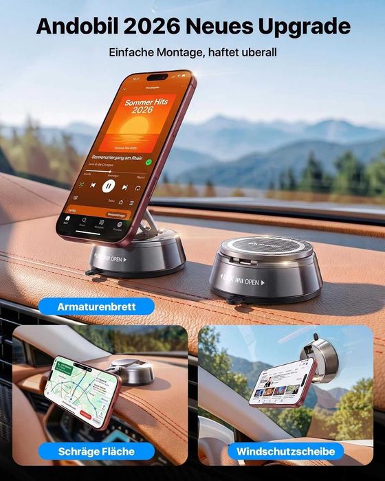 Магнитна стойка за телефон за кола Andobil MagSafe 360° – мощна вакуумна фиксация