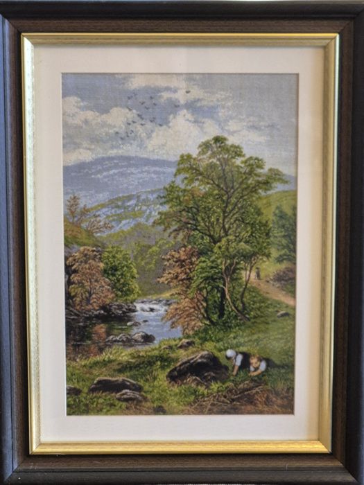 Vând goblen înrămat, cusut cu punct mic