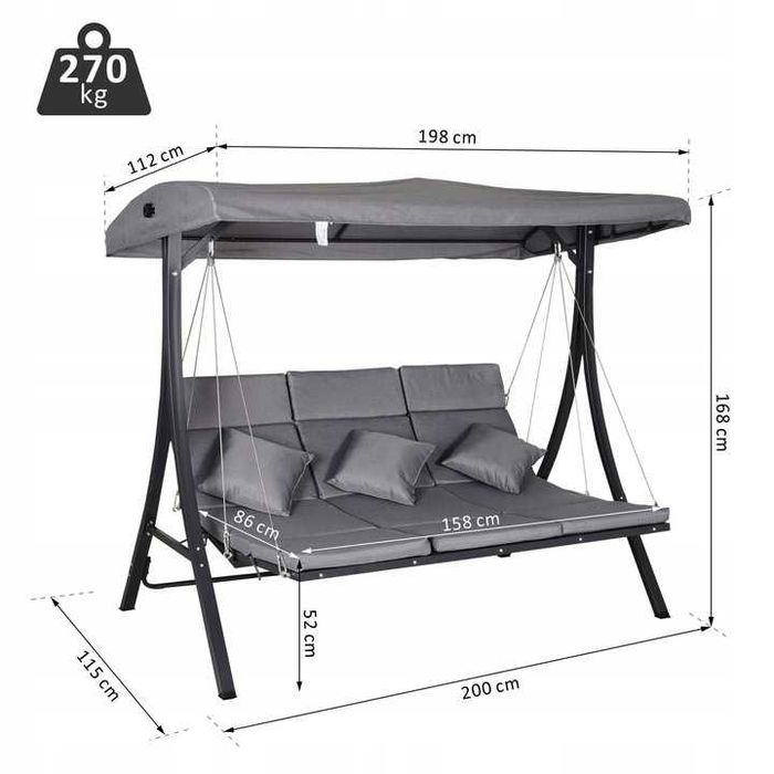 Градинска люлка 3 местна сива лукс колекция ПРОМОЦИЯ