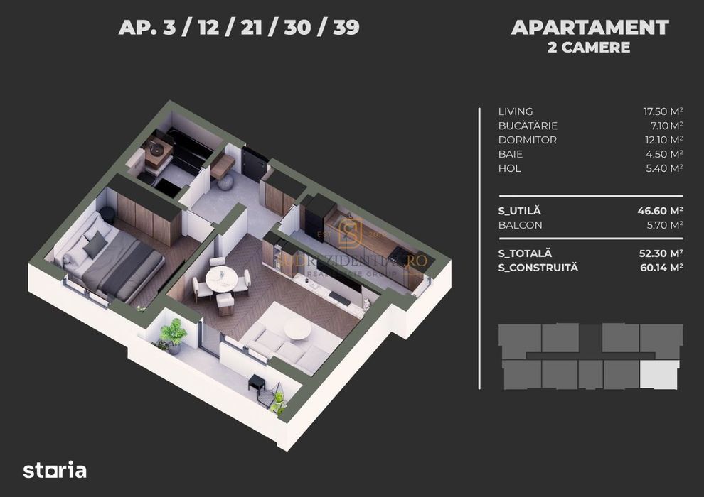 Apartament 2 camere, compartimentare excelenta, bloc nou, Comision 0 - View 6