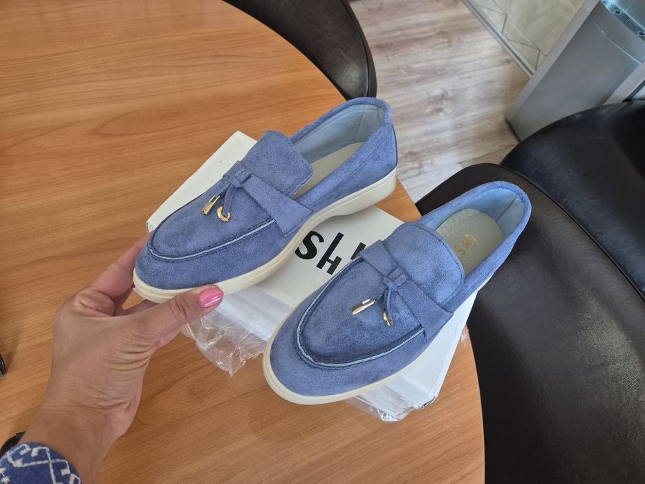 Мокасини сини велурени