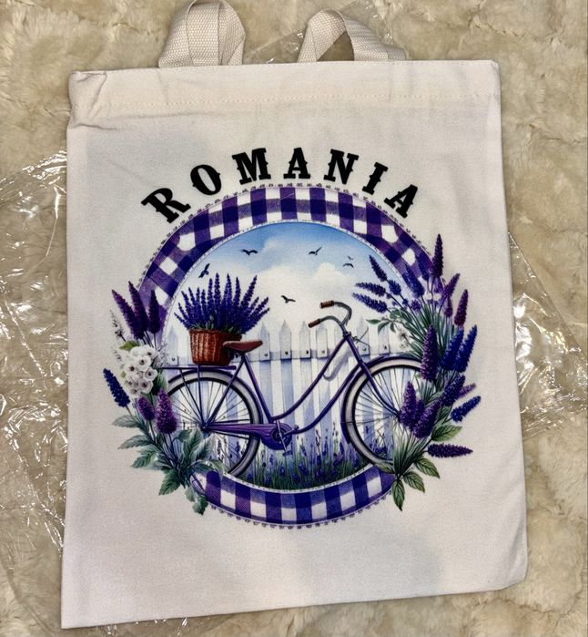 Sacosa imprimata cu fermoar bumbac 100%