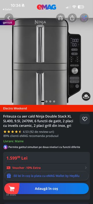 Friteuza / Airfryer Ninja Double Stack XL SL400, 9.5l
