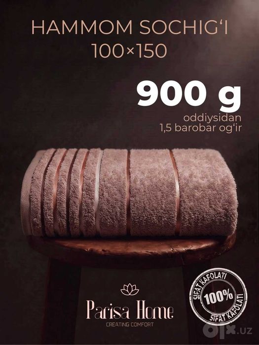Sauna sochiq 100x150, katta hammom sochig‘i, qalin maxra 900 g, paxta
