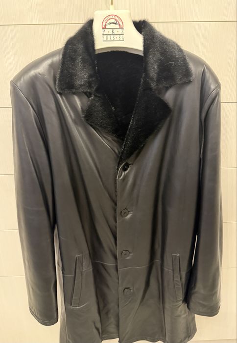 Кожаное пальто мужское с воротником из нерпы