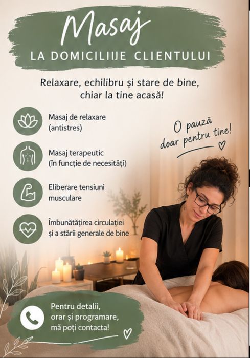Masaj la domiciliul clientului – relaxare și destindere | Pitești