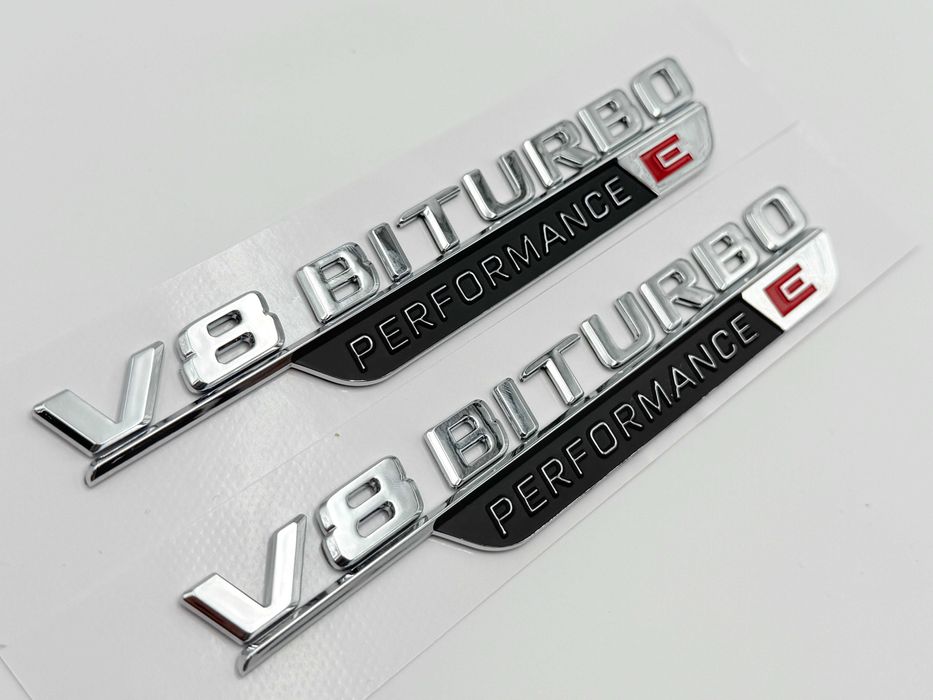 Set Embleme Compatibile Mercedes V8 Biturbo E Performance crom aripa