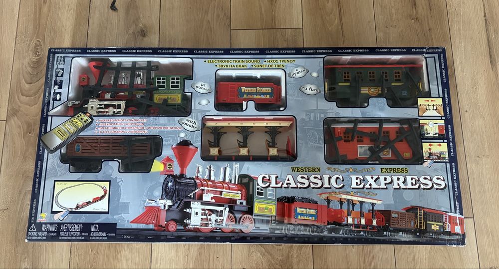 Tren electric mare Classic Express Western – NOU, nedesfăcut, fum, sunet, lumini