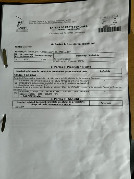 Vând teren extravilan in Călimănești-Jiblea Noua.