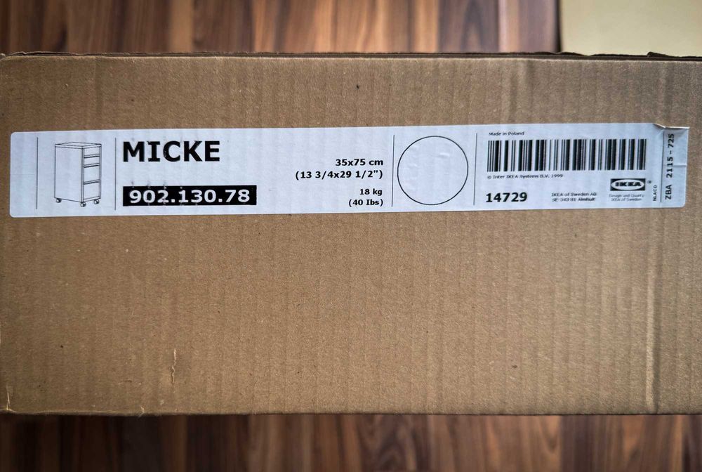 [nouă, sigilată] IKEA Micke comodă cu roți albă