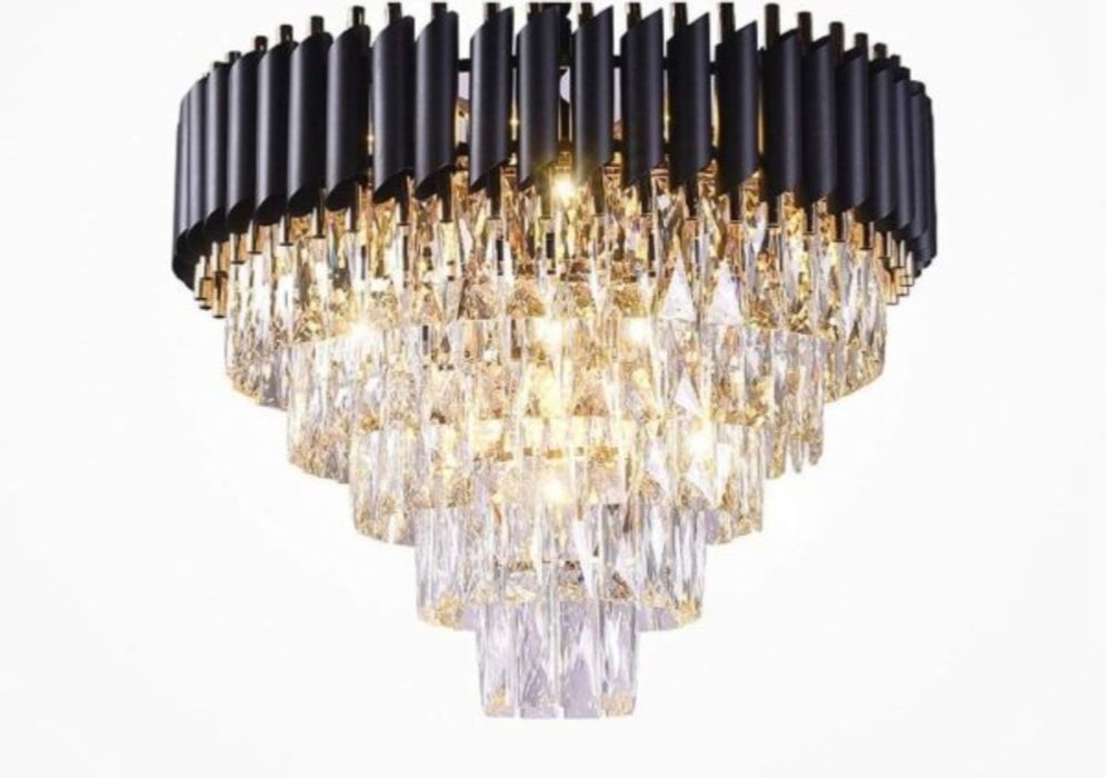 Candelabru din Cristal Negru și Auriu - Rotund 80 cm