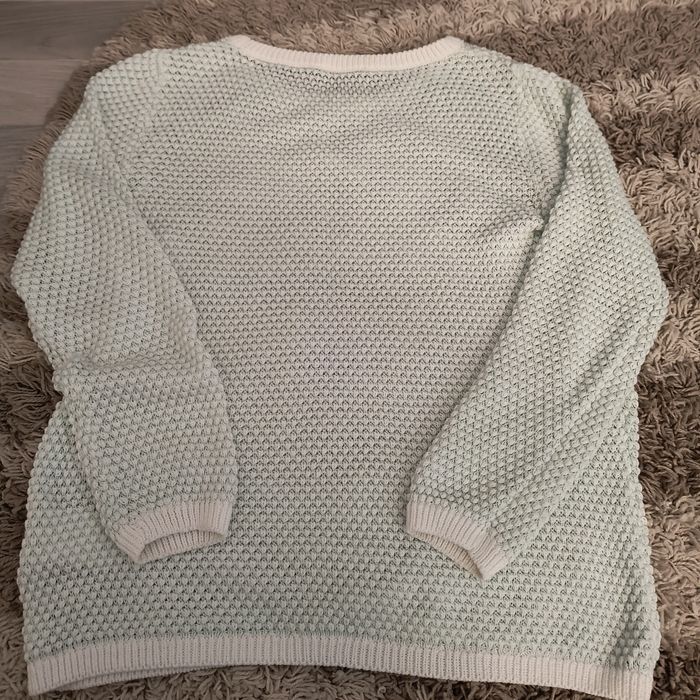 Pulover C&A verde menta cu alb, model bob de orez, nou, L