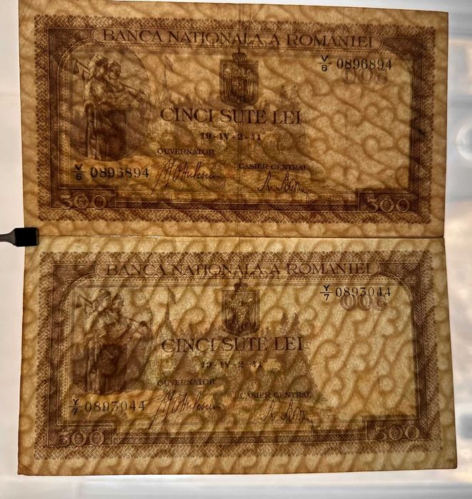 Set 500 LEI 2 Aprilie 1941 - ambele variante de filigran