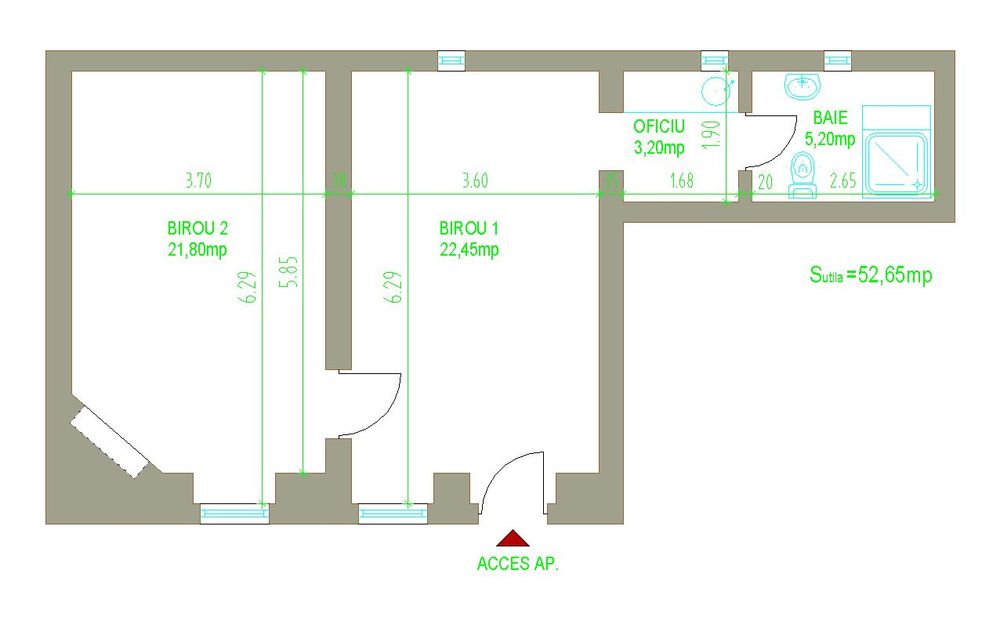 Proprietar inchiriez 55mp- zona centrala Arad, curte intrare Bulevard