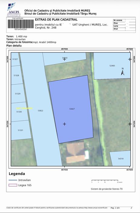 Teren intravilan 1400 mp | Utilități la limită | Front 48 m | 15 min de Târgu Mureș | Cerghid