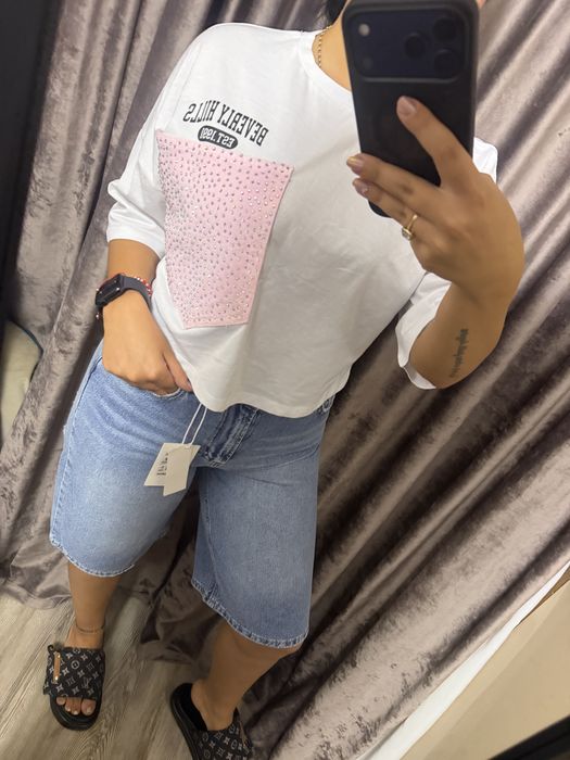 Blugi scurti de dama cu buzunare roz 34 36 38 40 42