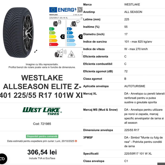 Jante bmw f10 f11 Originale de iarna 225 55 17 Cauciucuri All Season