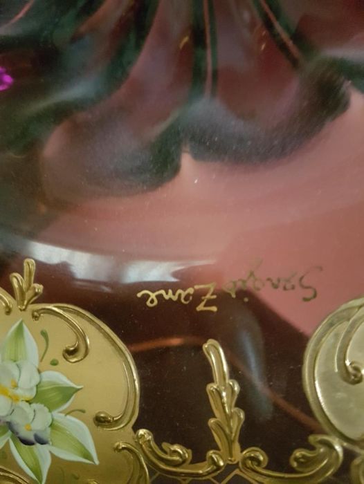 Vaza și fructiera MURANO pictate manual si cu foita aur 24K, semnate