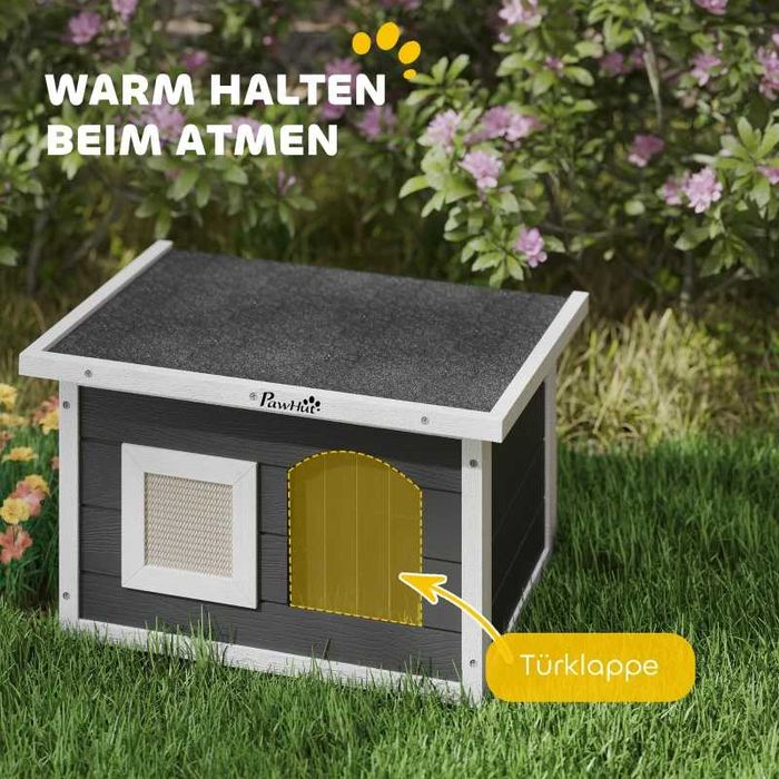Къщичка за котки  и зайци PawHut с подложка за драскане, Врата с капак