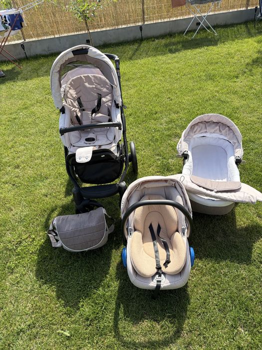 Cărucior 3 în 1 Adamex Neonex Chocolate + bază Isofix + geantă