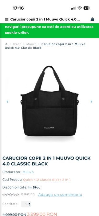 Set caruț sport cu landou Muuvo negru+accesorii