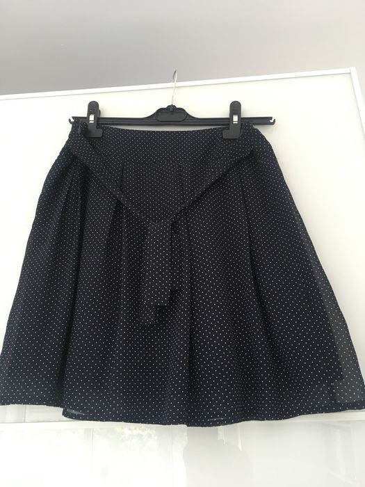 fusta bleumarin cu buline mici albe, din voal, CAMAIEU