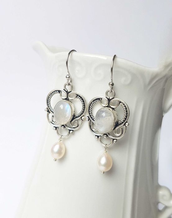 Cercei argint cu piatra lunii si perle naturale cercei mireasa