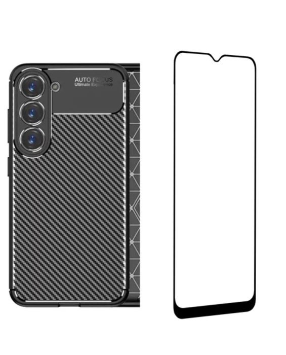 Samsung A13/A15/A25/A04S/A16 Pack Husa Carbon Neagra +Folie Sticla 11D