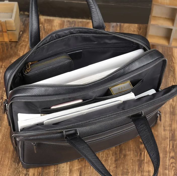 Мъжка универсална кожена бизнес чанта /Луксозно куфарче за лаптоп 15”!