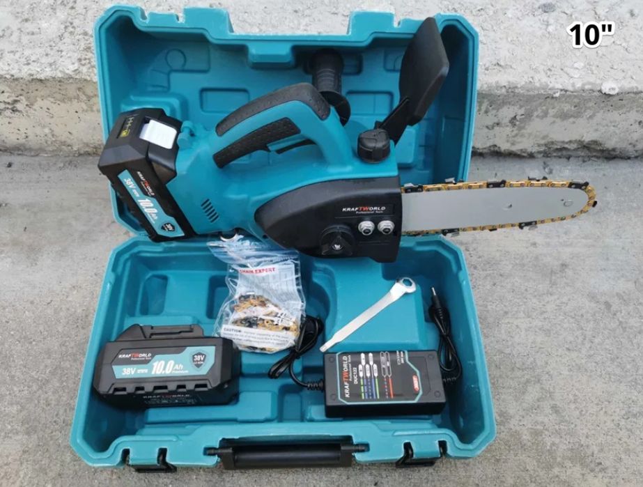 Акумулаторна резачка за дърва с маслен филтър,2х36V 10Ah,с акумулаторе