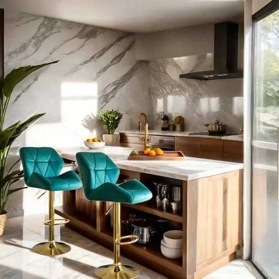 Scaun Bar Catifea lux in 4 culori Cadru auriu ABS 148 LIVRARE GRATUITA