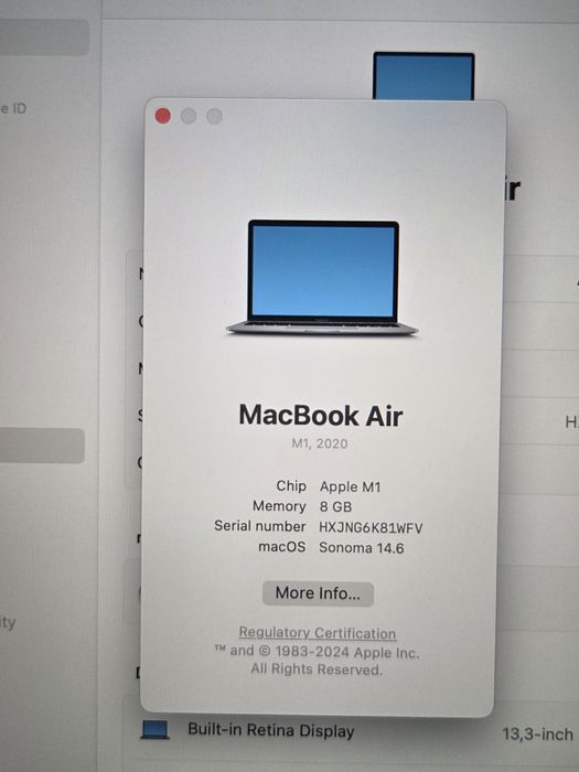 MacBook Air/M1/8 GB RAM/256 GB SSD/Space Gray-13 inch